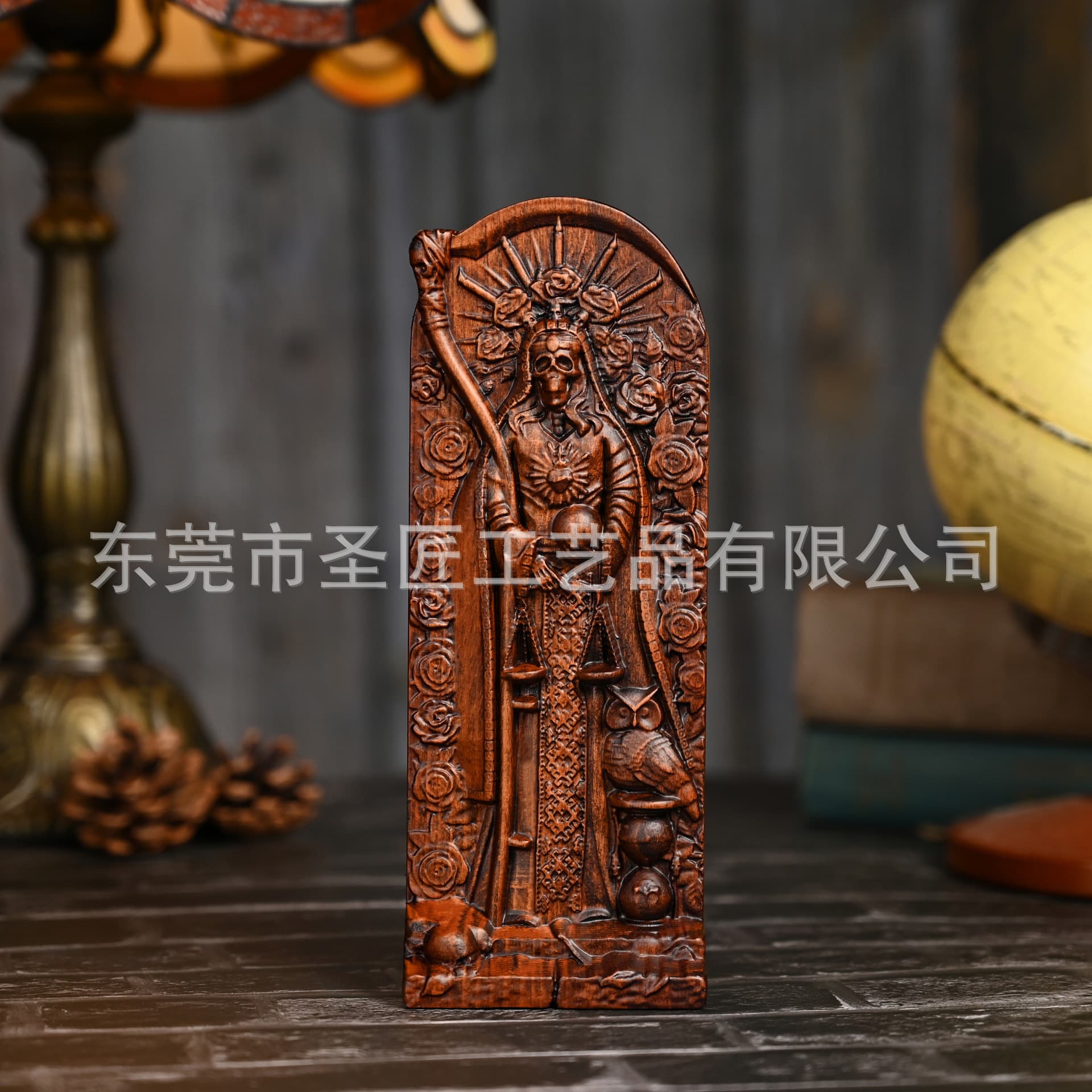 Wooden crafts Nordic Death statue relief ornaments decorative wood carving ornaments solid wood carving wooden