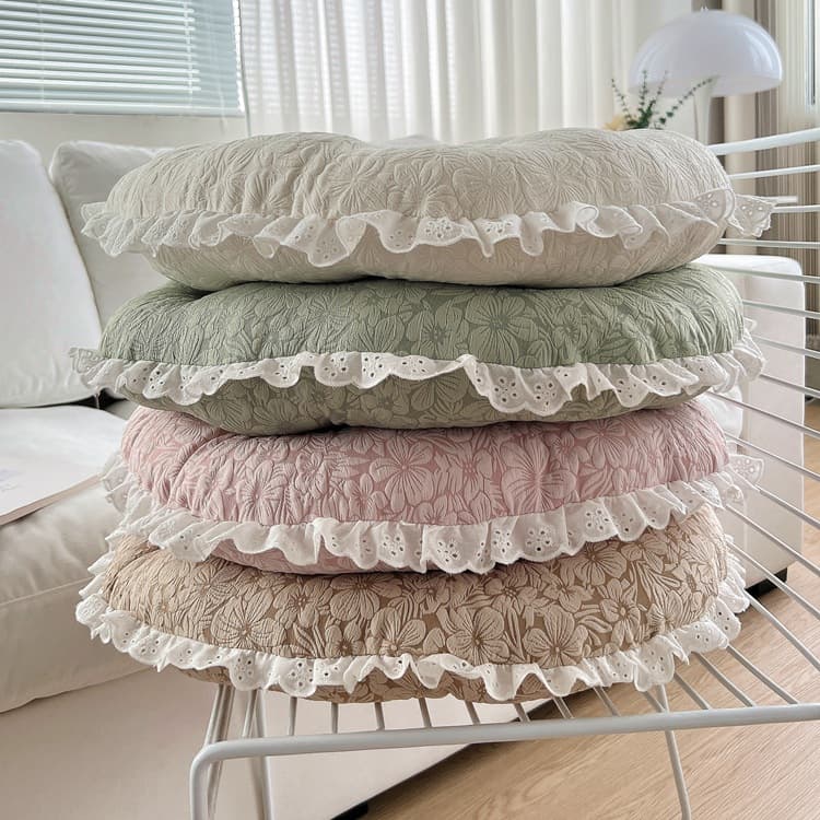 2026 new thickened round seersucker cushion jacquard futon cushion sofa chair cushion girl heart ins style cushion