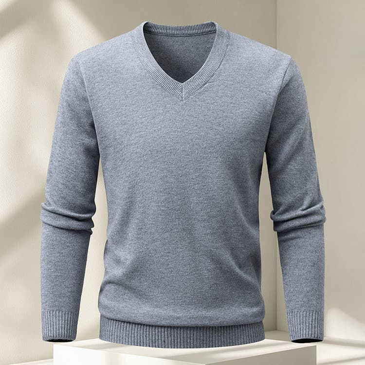 Men's Core-Spun Yarn V-Neck Sweater, Autumn New Arrival, Long-Sleeve Solid Color Versatile Inner Layer Knitwear, Loose Fit