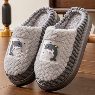 Men's Cotton Slippers Winter Large Size Warm Indoor Home Fleece Slippers Anti-Slip Simple Couple Cotton Shoes Women