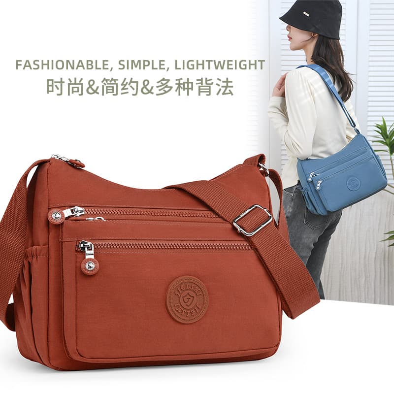 Simple and elegant literary shoulder bag, versatile large-capacity water-repellent nylon bag, fashionable cross-body bag for women