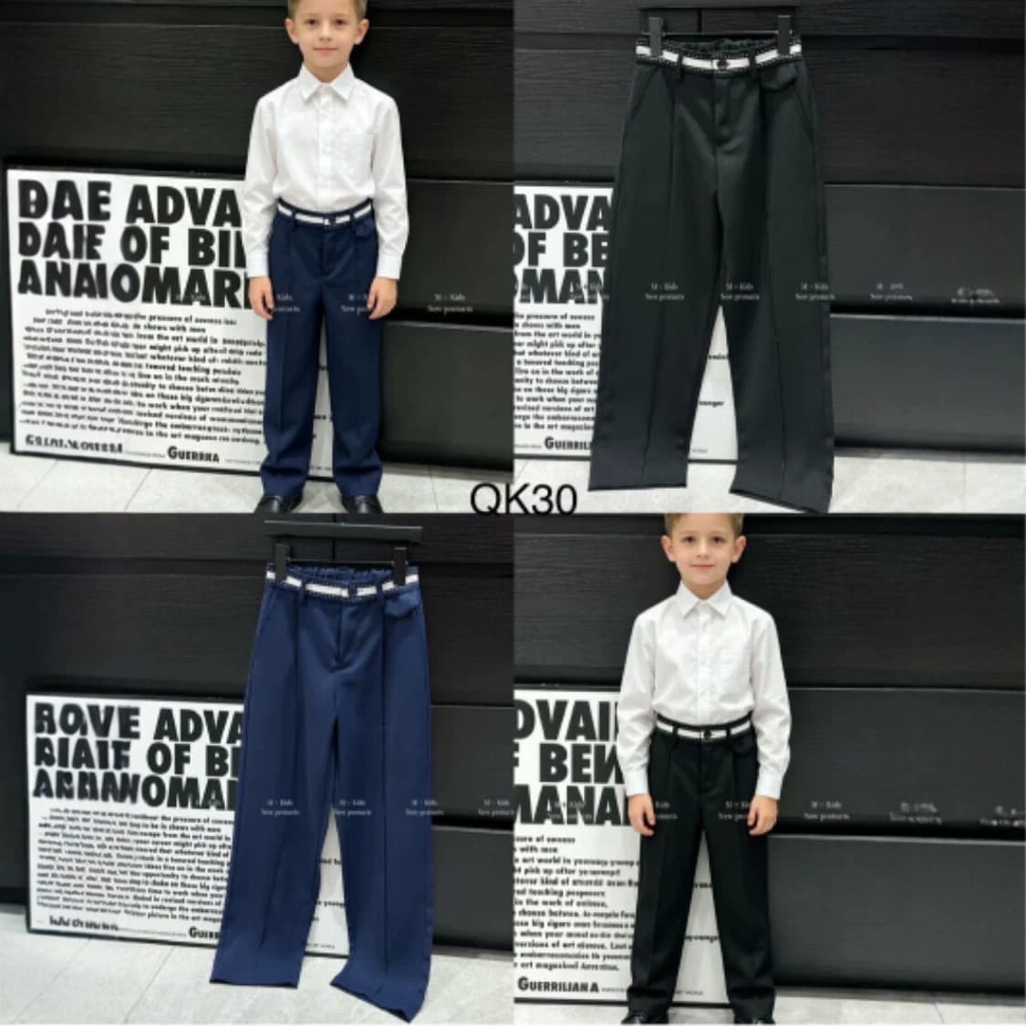 Qiqi Autumn Boys Suit Pants European-American Style Boys Webbing Wide-Leg Pants Loose Casual Big Kids Huzhou Kids Clothing