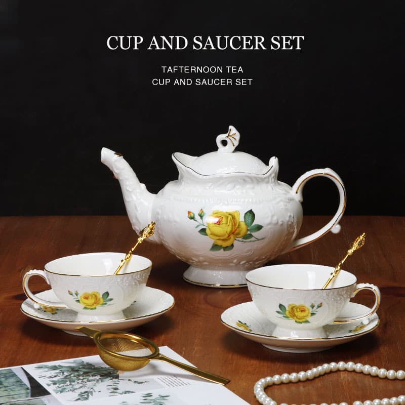 Exquisite European-style ceramic coffee cup, saucer, and pot set, French palace floating afternoon tea set, premium gift