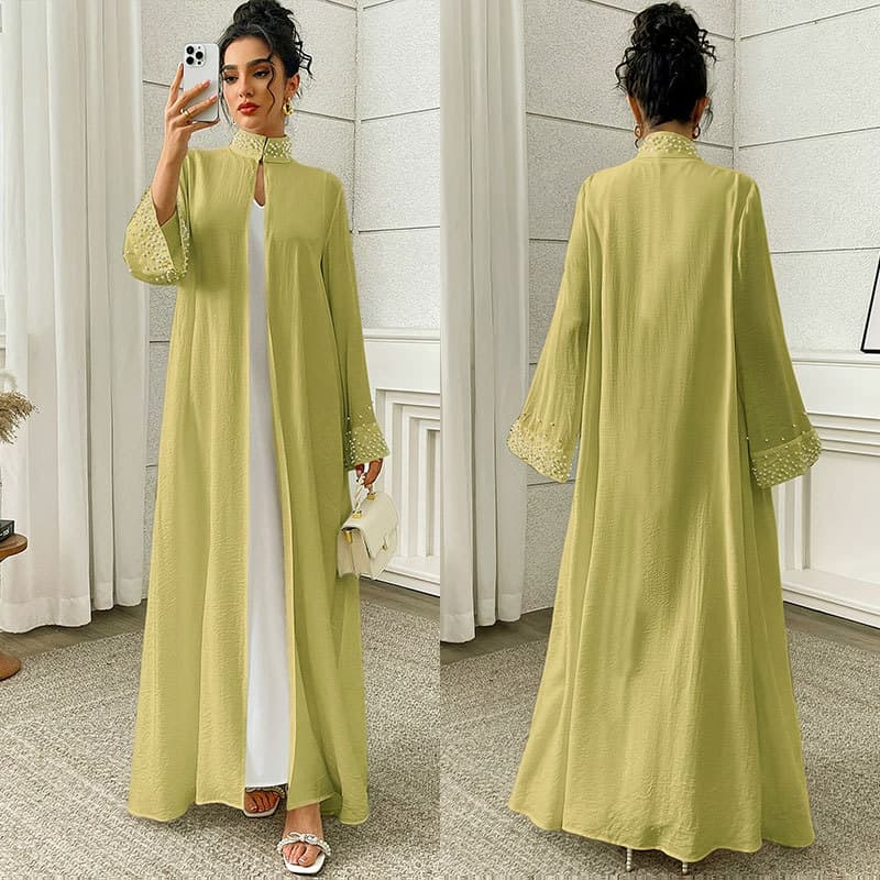 Cross-border best-selling clothing, stylish and versatile beaded long skirt, party party, high-end beaded diamond stand-up collar cardigan jacket