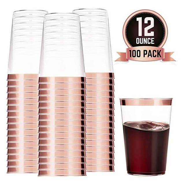 12OZ Disposable Rose Gold Plastic Cup Airline Cup Beverage Beer Cup Gold Rim Cross-border Water Cup