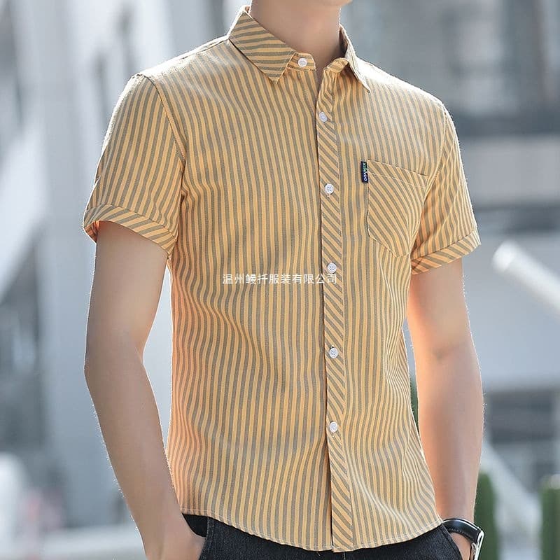 Men's Short Sleeve Striped Shirt 2026 Summer Thin Business Casual Plaid Inner Wear Youth Trend