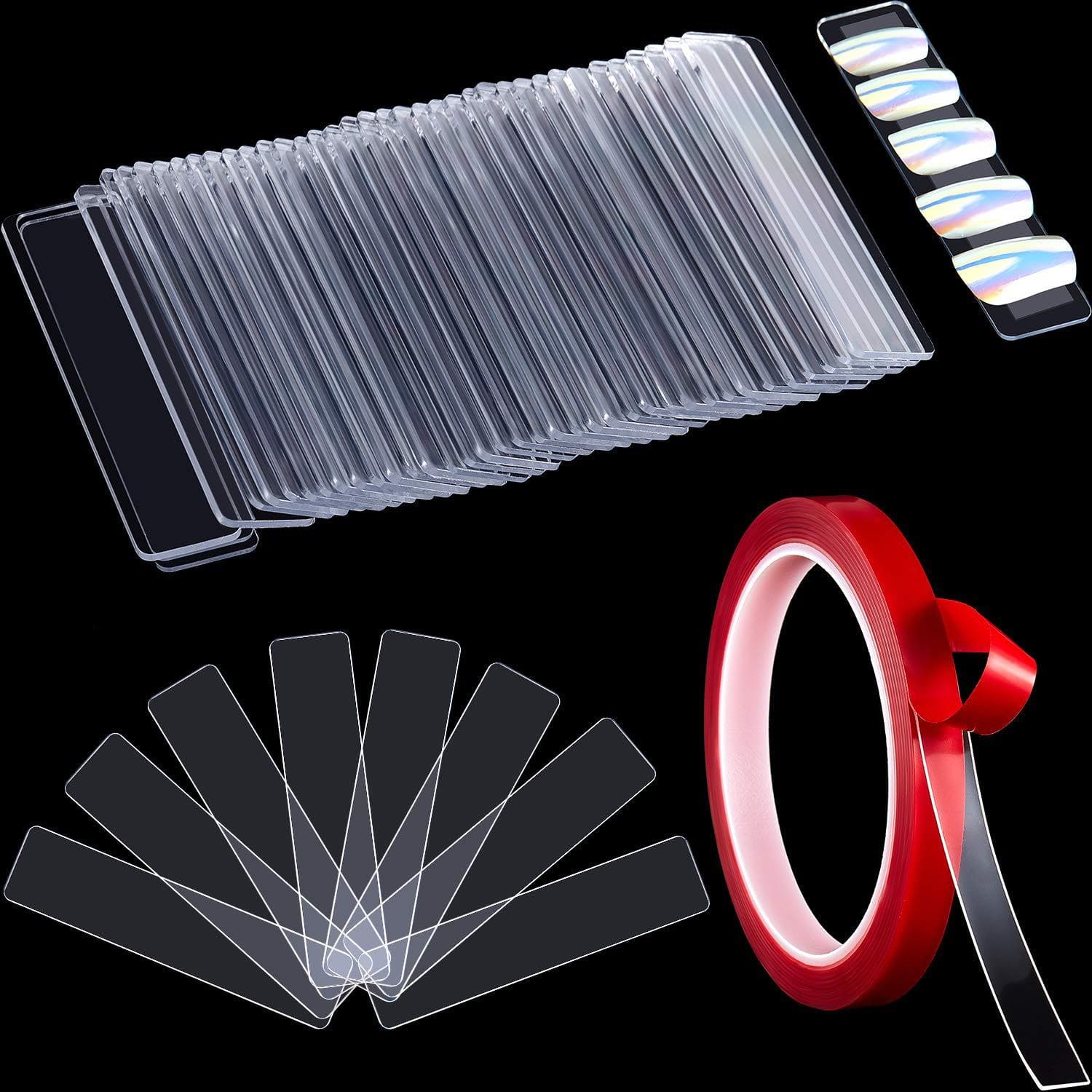 100 Clear Nail Art Display Stands Press-Type Nail Tools with 1 Roll of 3m Double-Sided Tape