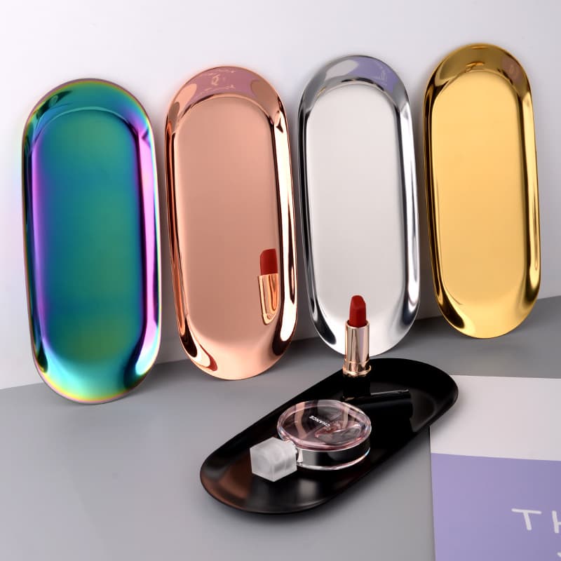 Nordic Ins Style Stainless Steel Jewelry Tray Cosmetic Metal Plate High-End Oval Serving Tray Wholesale Modern Minimalist Home Decor