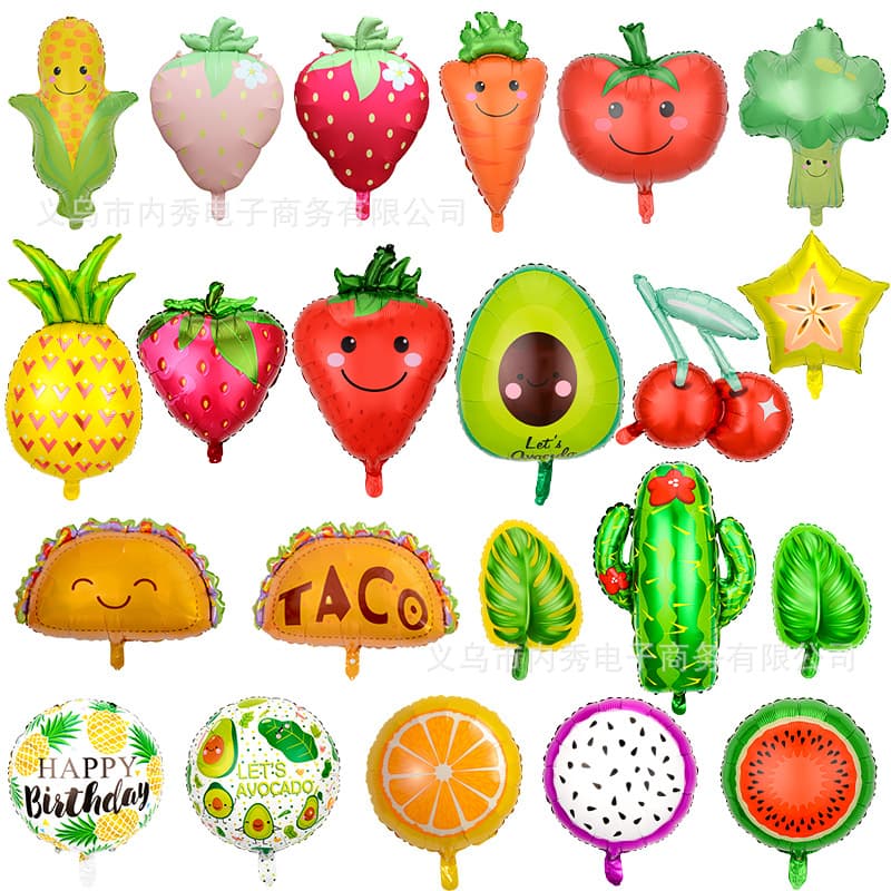 Mexican Summer Party Decorations: Fruit Balloons, Tropical Cactus, Pineapple, Watermelon, Taco, Strawberry, Foil Balloons
