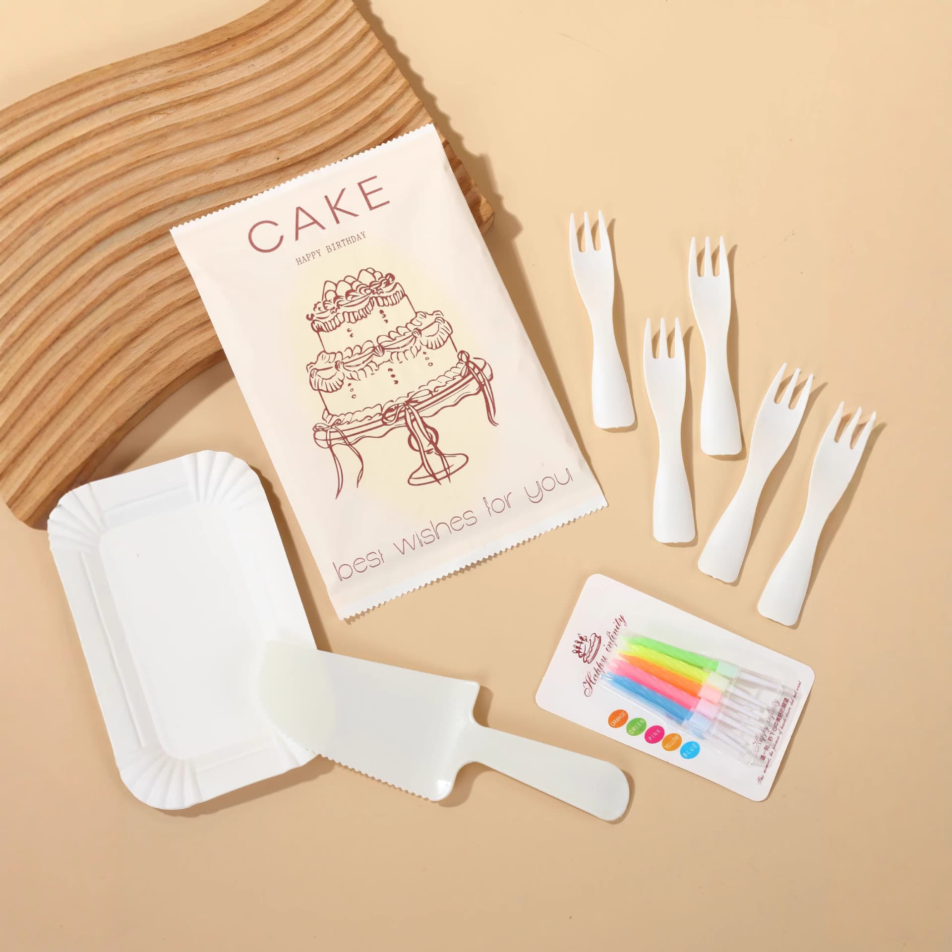 Baking Dessert Cake Tableware Set Cake Knife Fork Spoon Candle Set Disposable Cake Knife Fork Plate Set Combo