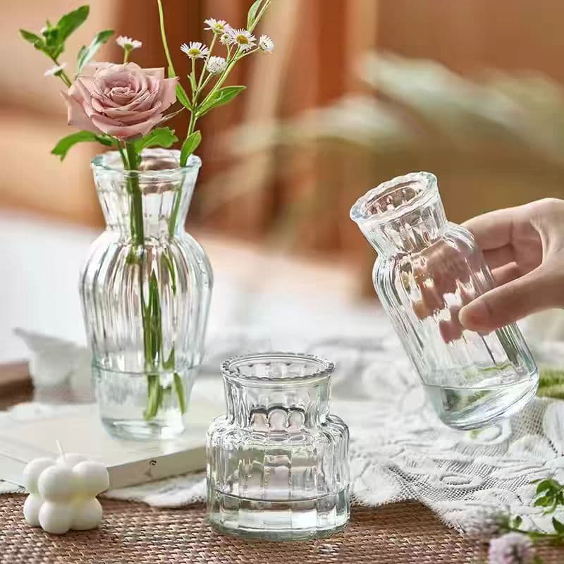 Fresh and simple small mouth clear glass vase for fresh flowers, dried flowers, living room, home, office decoration