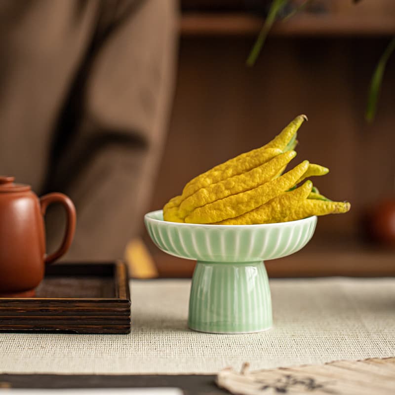 New Chinese Style Ceramic High-Foot Plate Bergamot Display Tray High-Stem Tea Snack Plate Exquisite Pastry Display Plate Dessert Fruit Plate