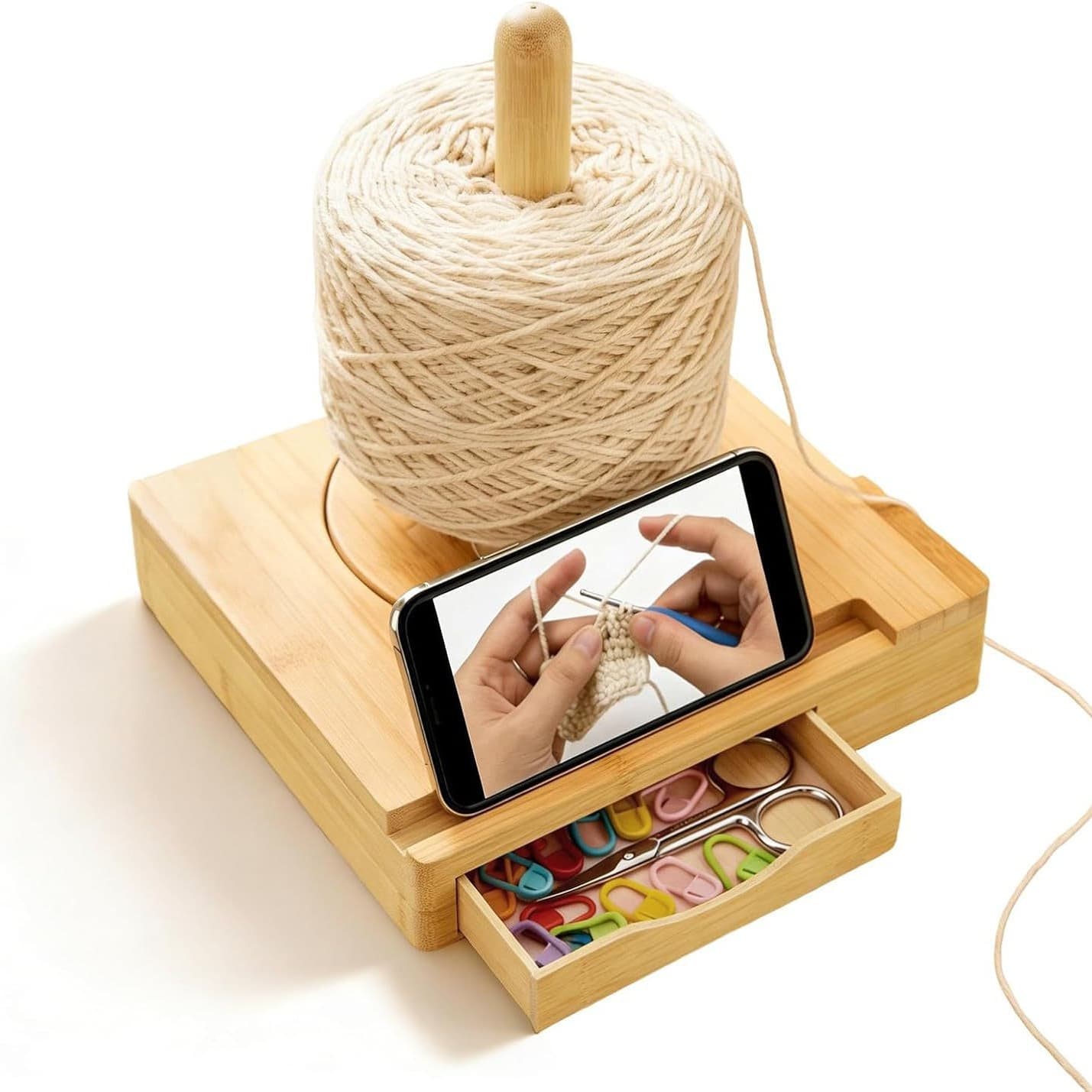 Cross-border wooden yarn knitting rack solid wood crochet yarn rack solid wood rotatable yarn rack with mobile phone base
