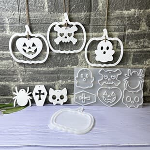 X1096+X1097 Bat Pendant & Pumpkin Ring Desktop Decoration Cement Plaster Mold DIY Silicone Mold