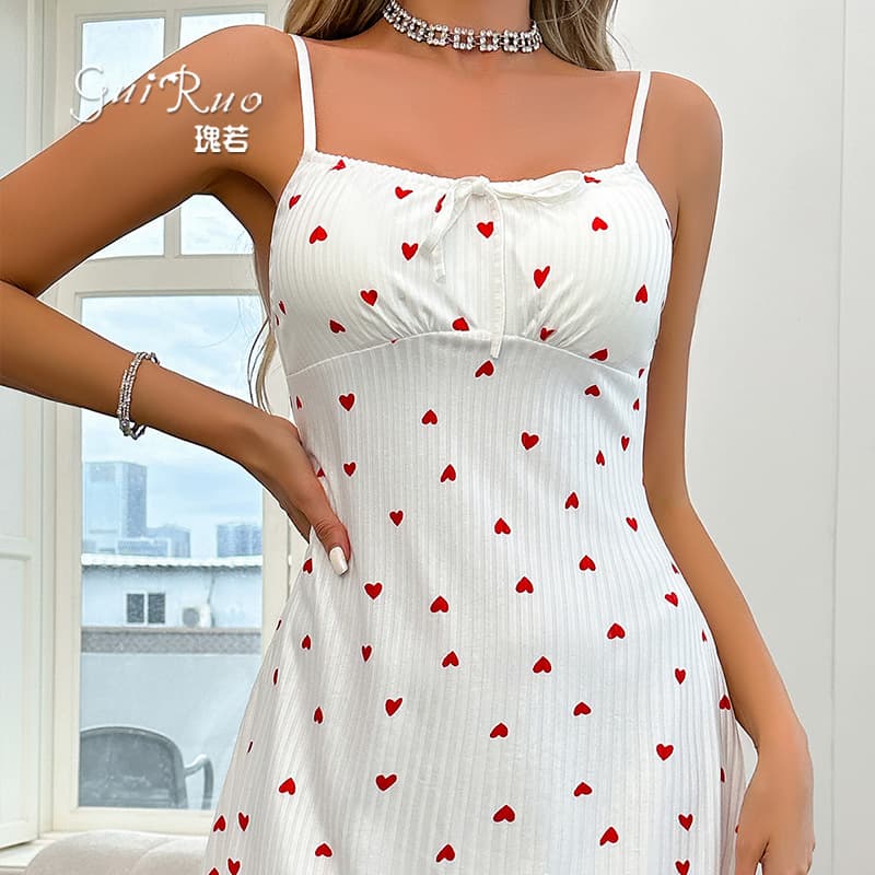 Elegant Pure Desire Sexy Women's Pajama Set Simple Temptation Ice Silk Print Deep V with Padded Bra Sleep Dress Export Set F5025