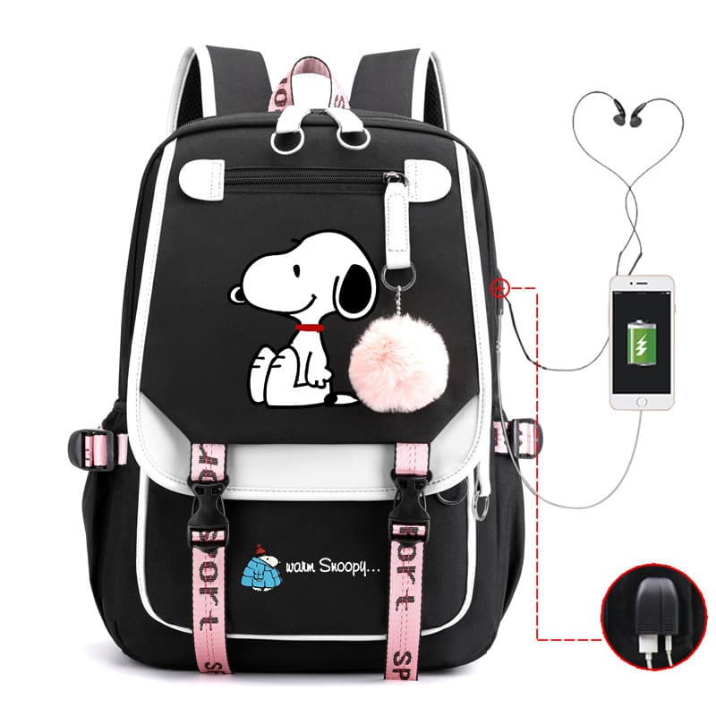 Foreign trade hot-selling Snoopy pattern junior high school school bag large capacity computer backpack casual color matching backpack