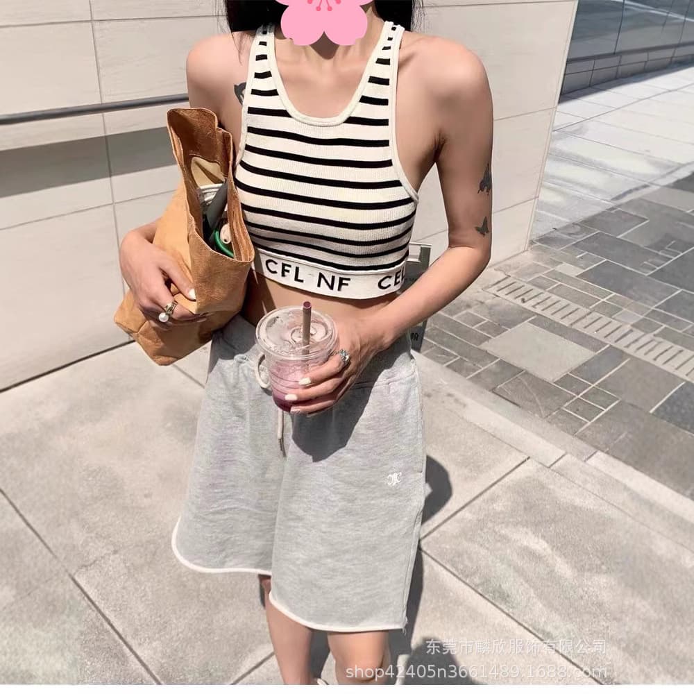 Actual Photo In Stock Correct Version Ce Spring/Summer New Simple Striped U-Neck Knit Vest Crop Top Fashion Women