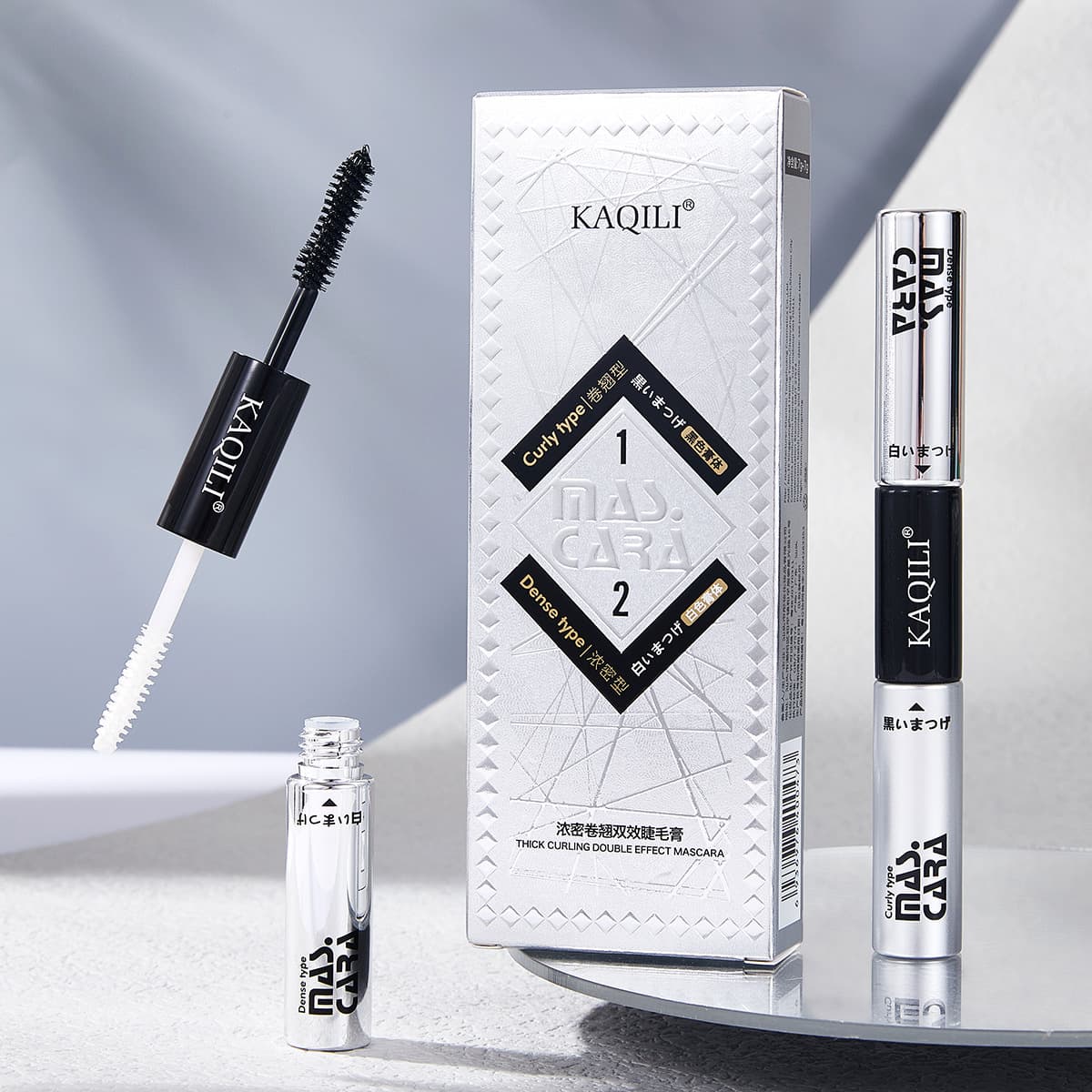 Kachi Li Thickening and Curling Dual-Effect Mascara, Double-Ended Tube for Curled Lashes, Waterproof, Long-Lasting, Smudge-Proof Mascara