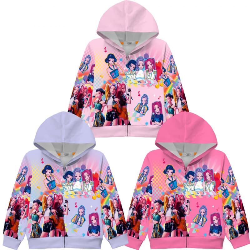 New cross-border K-POP: Demon Hunter Girl Group Print Adult Children's/Girls' Outerwear Zipper Hooded Jacket