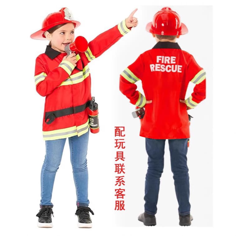 Factory Direct Kids Firefighter Costume Role-Play Dress-Up Toy for Career Experience