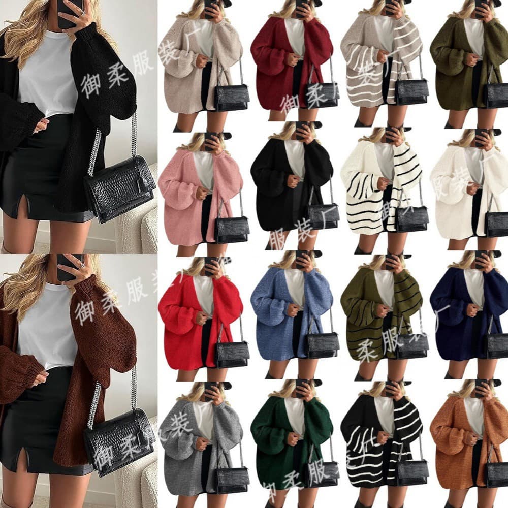 2025 Autumn Winter New Cross-Border Commuter Women's Knitted Tops European American Casual Sweater Jackets Hot Selling Loose Cardigans