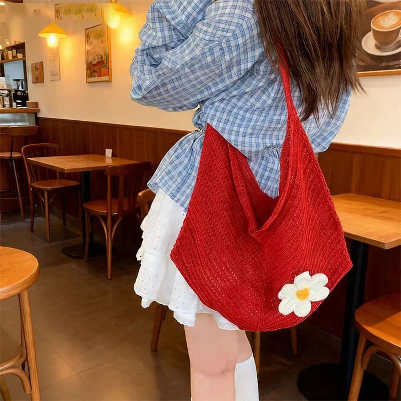 Large Capacity Crochet Bag Casual Versatile Beach Vacation Straw Woven Shoulder Bag