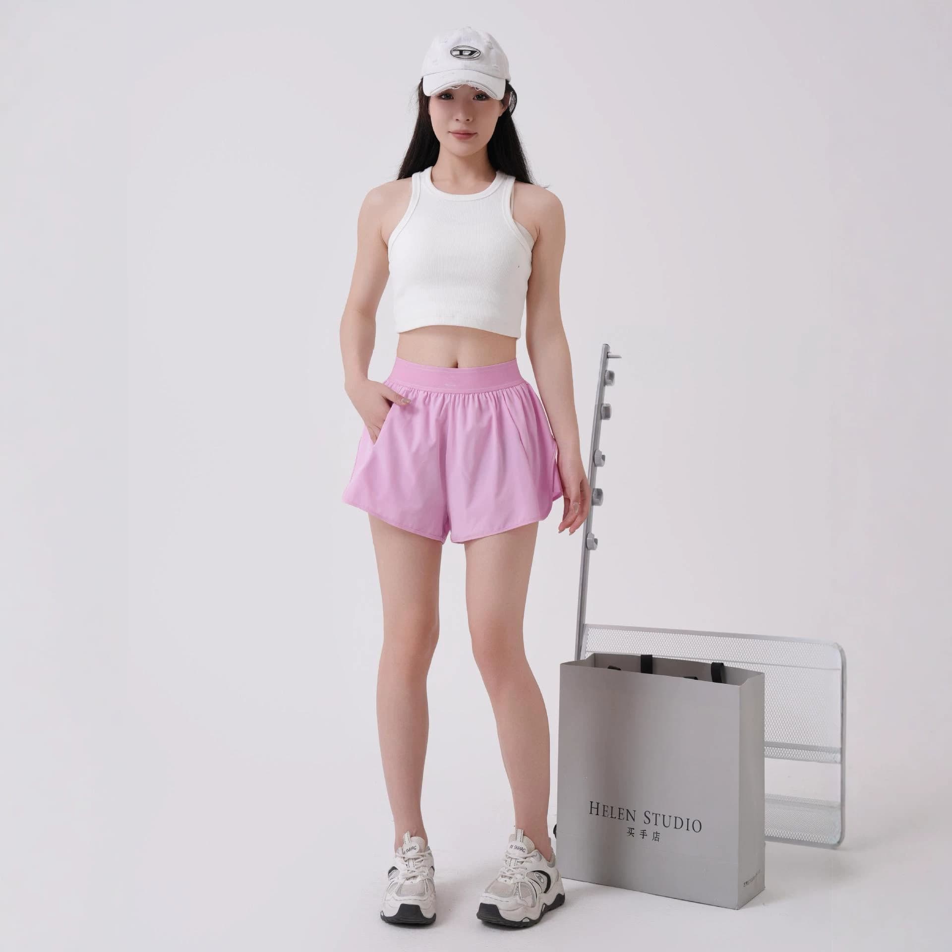 a*o webbing high waist with anti-exposure shorts yoga shorts skirt women's yoga sports fitness women's versatile
