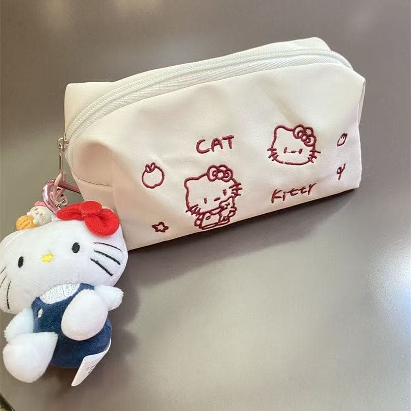 ins embroidery cartoon kt cat pencil bag cute girl stationery box large capacity student high-value stationery storage bag
