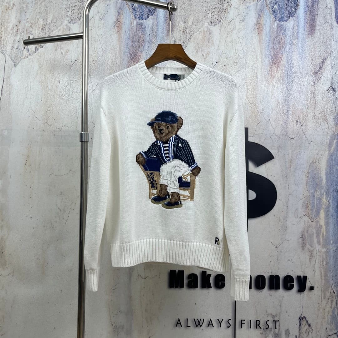 Correct version one to one original standard RL Raf Pony casual bear embroidered round neck knitted sweater for men and women