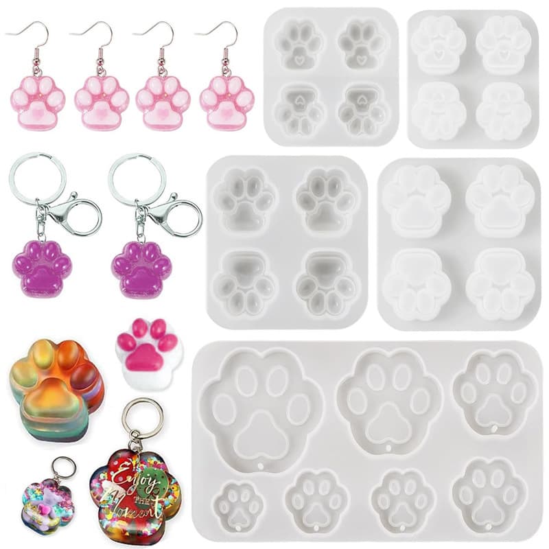 Cross-border Four-Link Cat Paw Pendant Resin Silicone Mold, Epoxy Resin DIY Dog Paw, Bear Paw Ornament Keychain