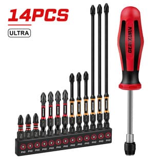 13/14-Piece Magnetic PH2 Phillips Screwdriver Bit Set with Quick-Lock Screwdriver Handle