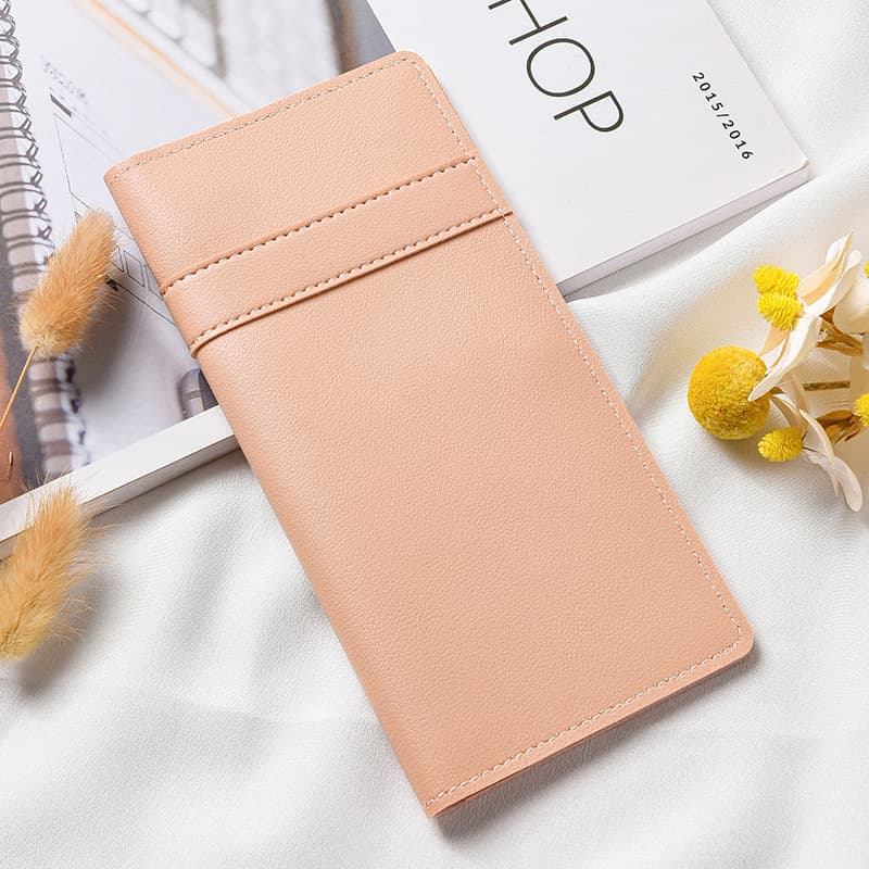 Fashionable Slim Ultra-Thin Women's Long Wallet New Style with Buckle, Multi-Card Slot Patchwork Leather Purse, Coin Pocket, Versatile Wallet