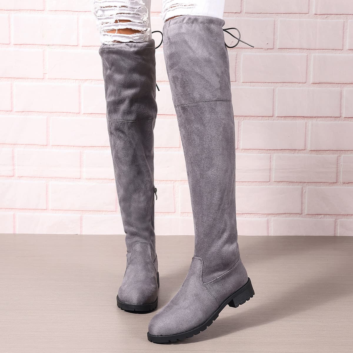 eBay Amazon Wish Winter New Matte Flat Over-the-Knee Boots Foreign Trade Large Size 43 In Stock Drop Shipping