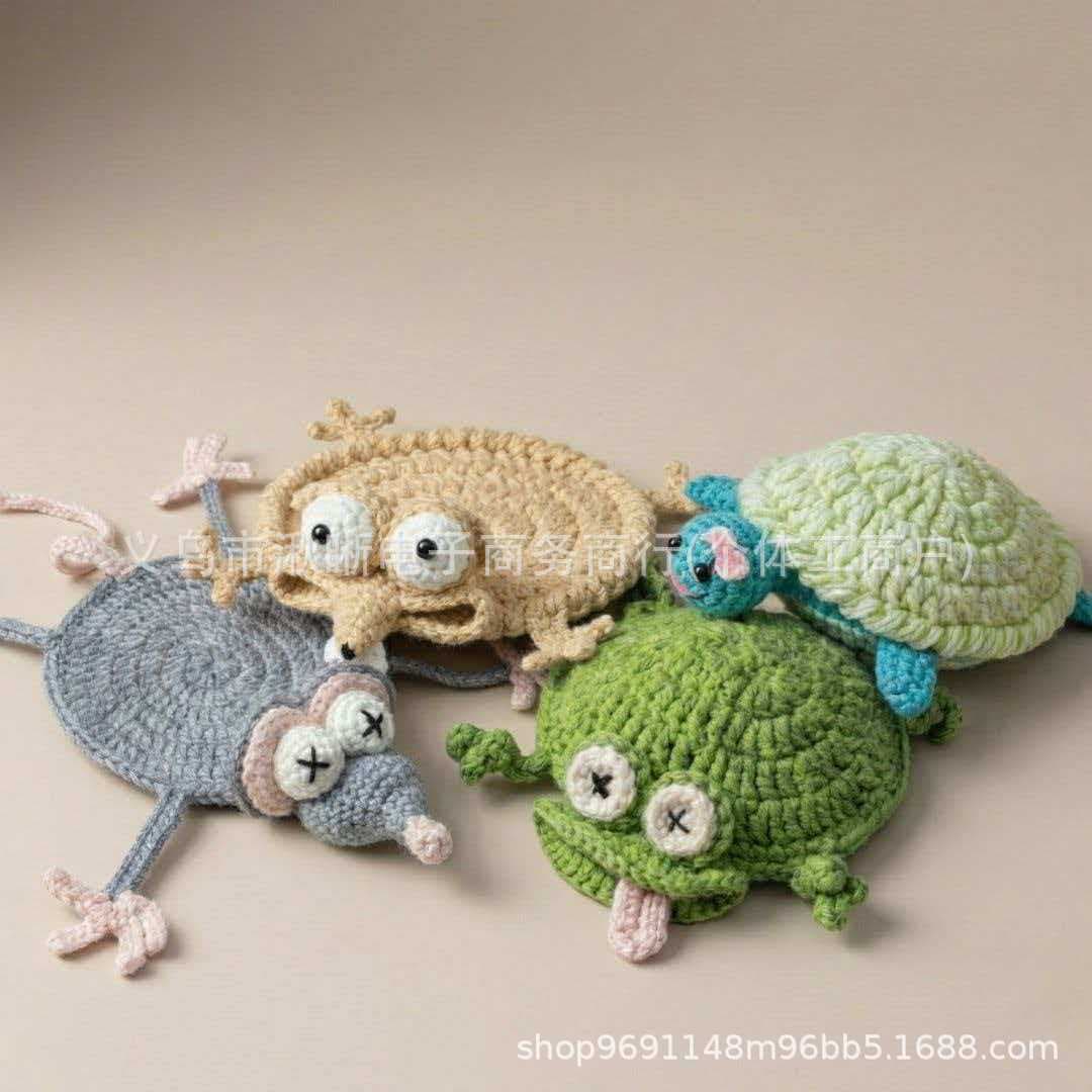 Crocheted Stress-Relief Animal Coasters Ice Age Squirrel Frog Turtle Funny Heat-Resistant Mats Crochet Coasters