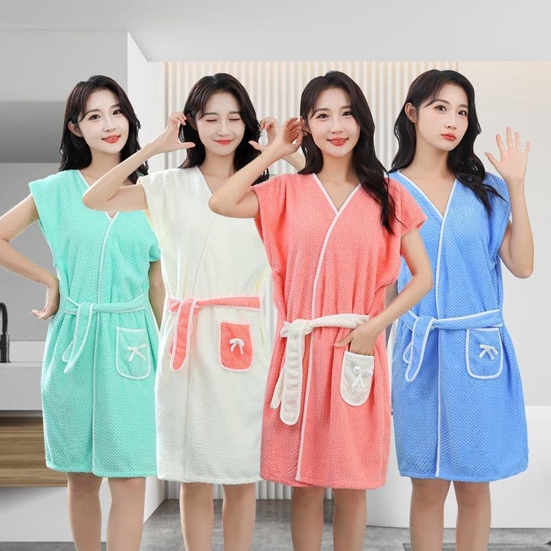 New Bath Dress Soft Absorbent Comfortable Home Thickened Wearable Towel for Adults, Pineapple Pattern Cross-Tie Bathrobe