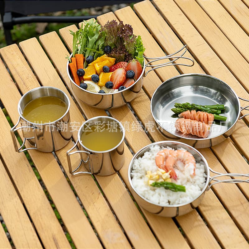 Outdoor cookware, 304 stainless steel, suitable for camping and hiking, portable gear and supplies for 2-3 people.
