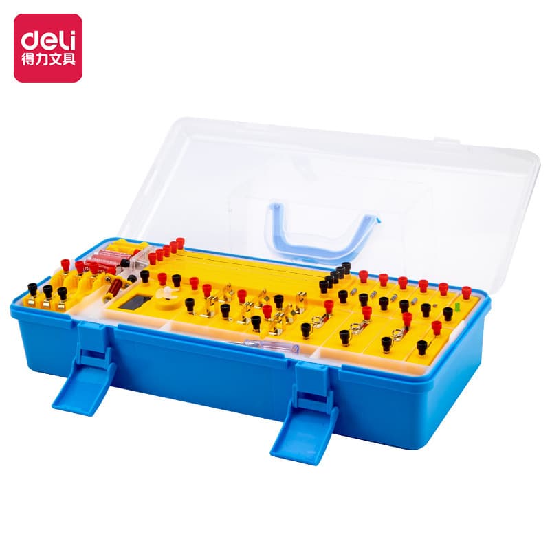 Deli 74346 junior high school physics electromagnetism experiment kit, synchronized experimental equipment, 57 types of scientific circuit instruments.