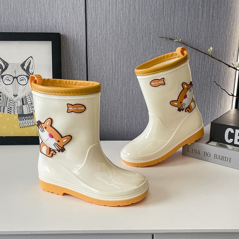 Aiyao Yu Children's Rain Boots Anti-slip Eco-friendly Students Waterproof Shoes Toddler Boys Girls Medium/Big Kids Cartoon Rain Boots Warm