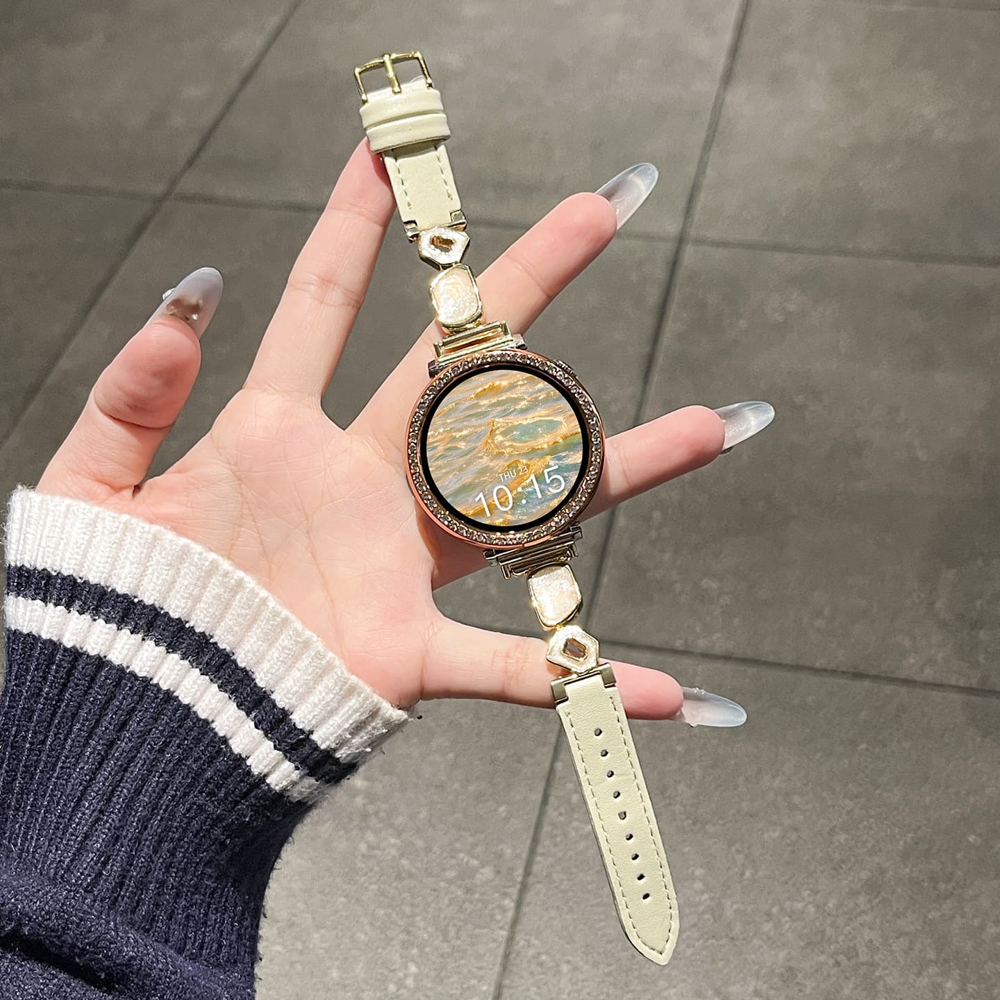 Suitable for Huawei GT6 watch strap gt5 watch gilt fine shiny metal leather watch5/4Pro wristband GT4 female