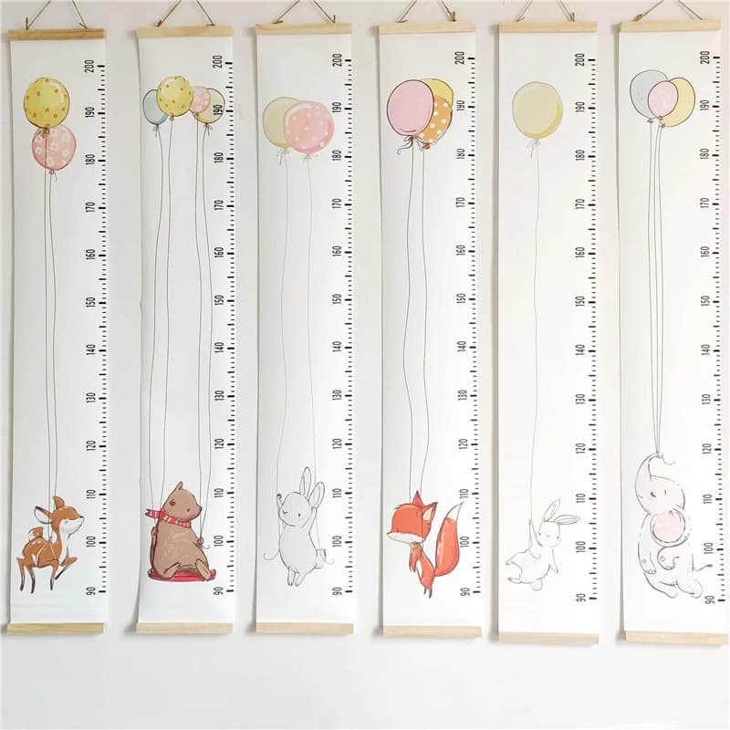 INS Nordic Animal Balloon Series Children's Thickened Canvas Height Chart Growth Record for Kids 7-18 Years