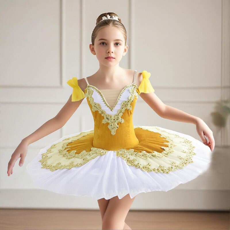 Children's Day Yellow Embroidered Ballet Wear Customizable Print Camisole Dance Skirt Children's Art Performance Costume