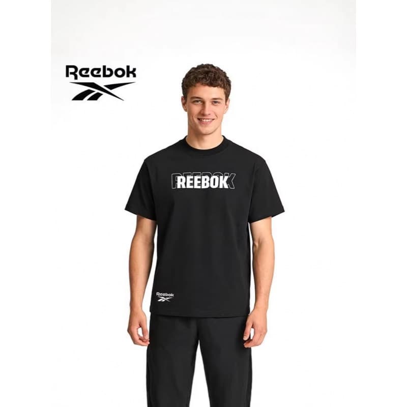 Full three-standard compliant Reebok men's and women's pure cotton trendy couple spring/summer comfortable inner layer base top short sleeve