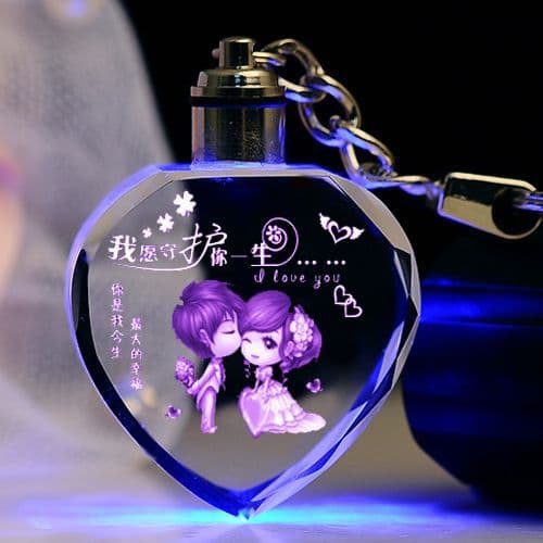Heart-Shaped Couple Crystal Luminous Keychain Creative Gift for Girlfriend Boyfriend Confession Gift Bag Charm