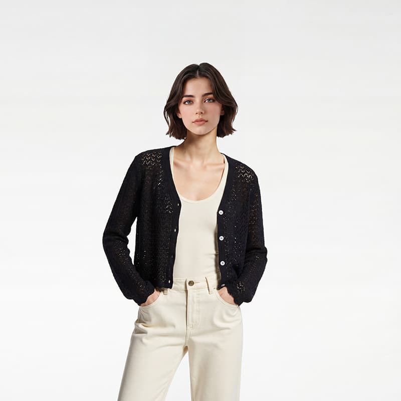 Soft and Simple Tencel Linen V-Neck Long-Sleeve Knit Cardigan for Women, Acetate Cool-Touch Versatile Slimming Casual Top