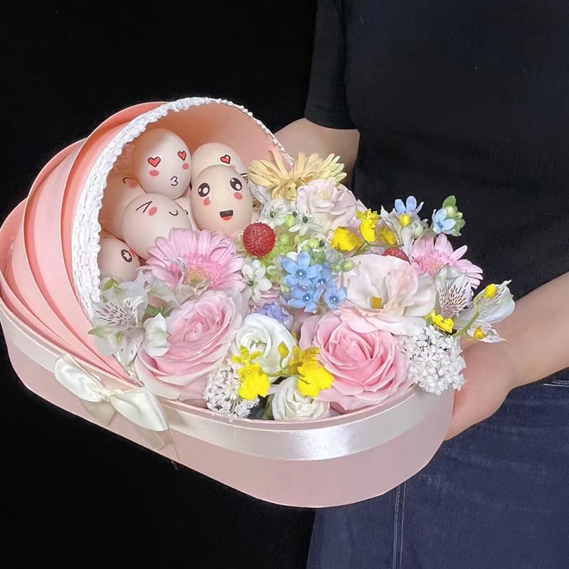 Cradle Flower Box Fresh Flower Packaging Gift Box Egg Month Gift Souvenir Empty Box Tote Bag for New Mom Flower Basket