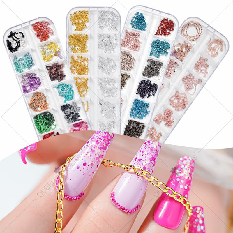 Nail Art Accessories Japanese Macaron Color Chain Manicure with Diamond Metal Decoration Chain DIY Nail Accessories