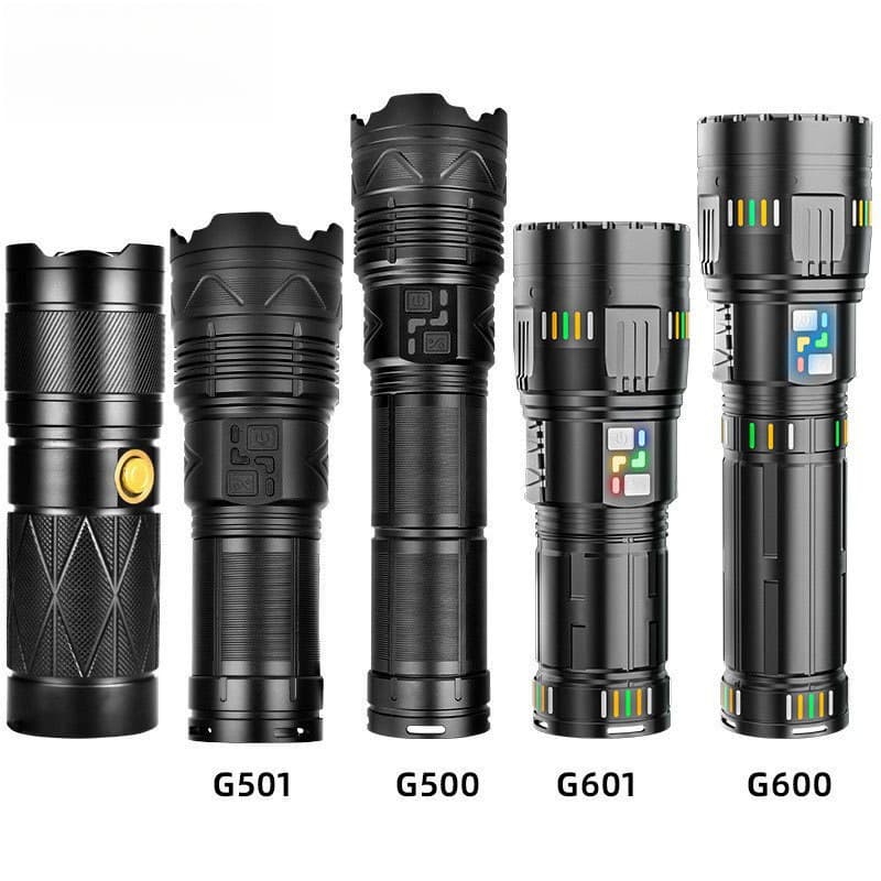TikTok White Laser Sky Cannon Alloy Flashlight Type-C Input Output Zoomable High-Power Camping Flashlight