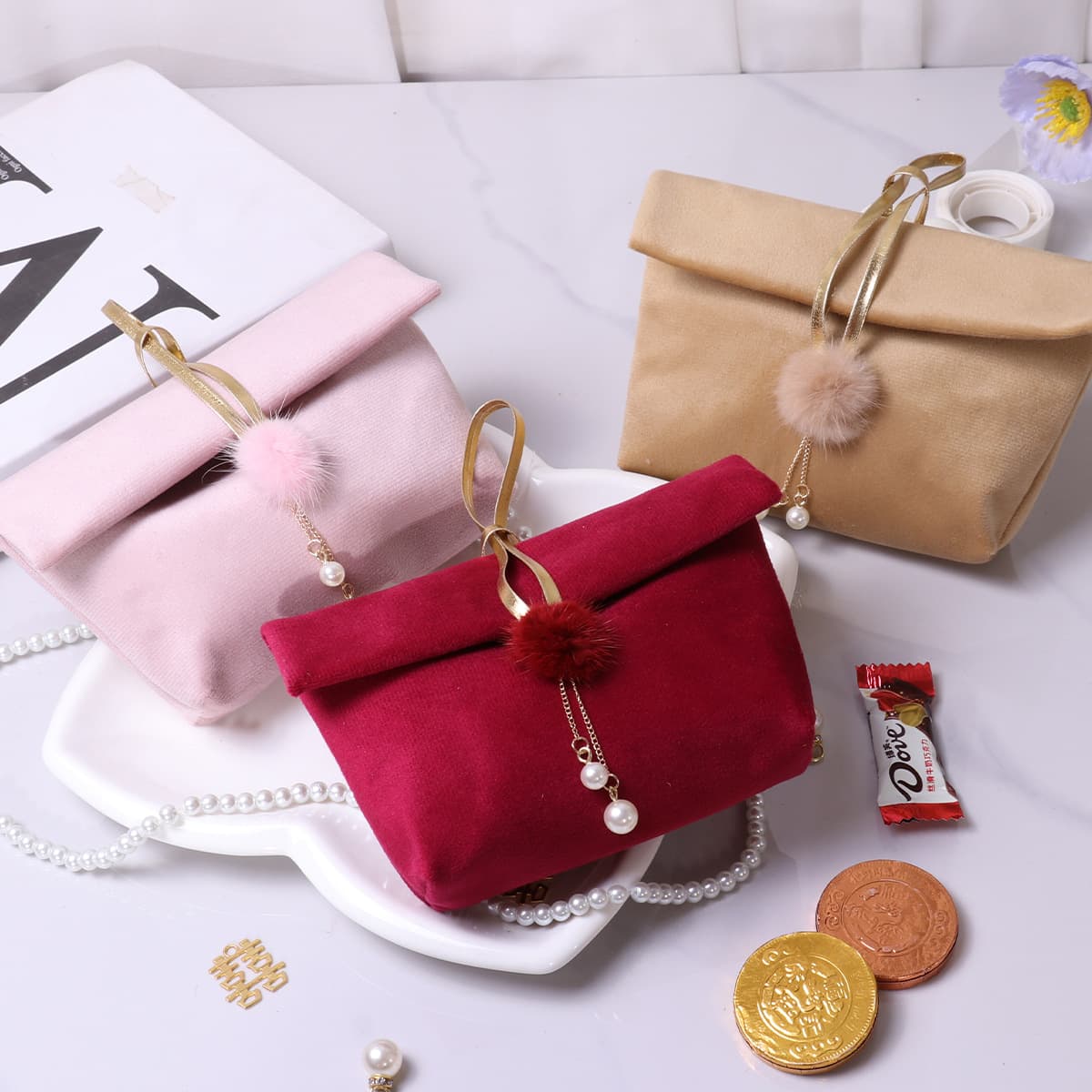 Wedding Candy Bag Handheld Bridesmaid Gift Bag Wedding Candy Box Leather Handle Integrated Candy Bag
