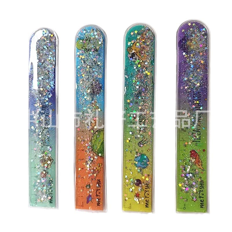 Specially shaped liquid hourglass scale ruler printing advertising gift ruler for students, cultural and creative gift PVC oil-filled ruler factory