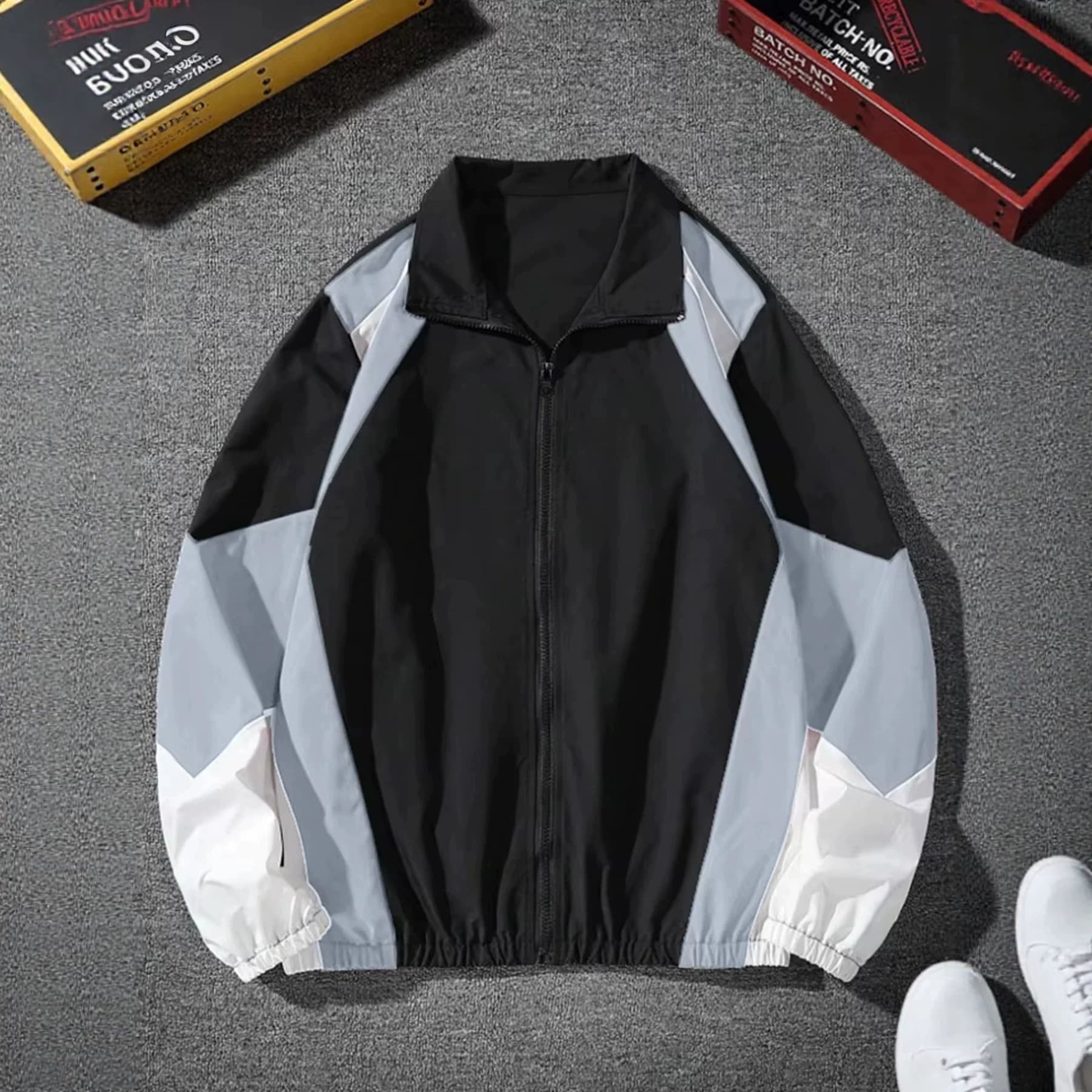 Autumn Japanese-style embroidered jacket for men, loose fit, versatile casual sports jacket, trendy color-blocked top